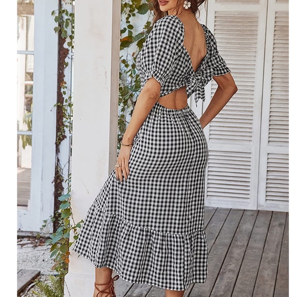 Women's Boho Tie Back Dress Beach Flowy Ruffle Midi Long - Picture 5 of 5